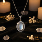 Moonstone Earrings & Necklace Set – 925 Sterling Silver with Crystal Halo