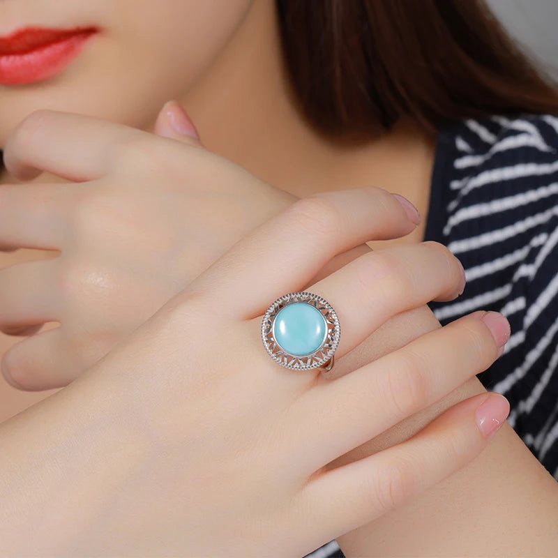 Larimar Oval Statement Ring in 925 Sterling Silver