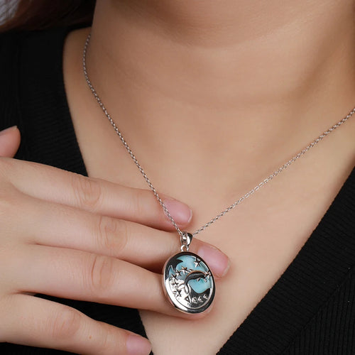 Larimar Dolphin Cutout Pendant Necklace, Round