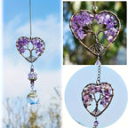 7 Chakra Tree of Life Crystal Heart Suncatcher with Rainbow Prism Ball