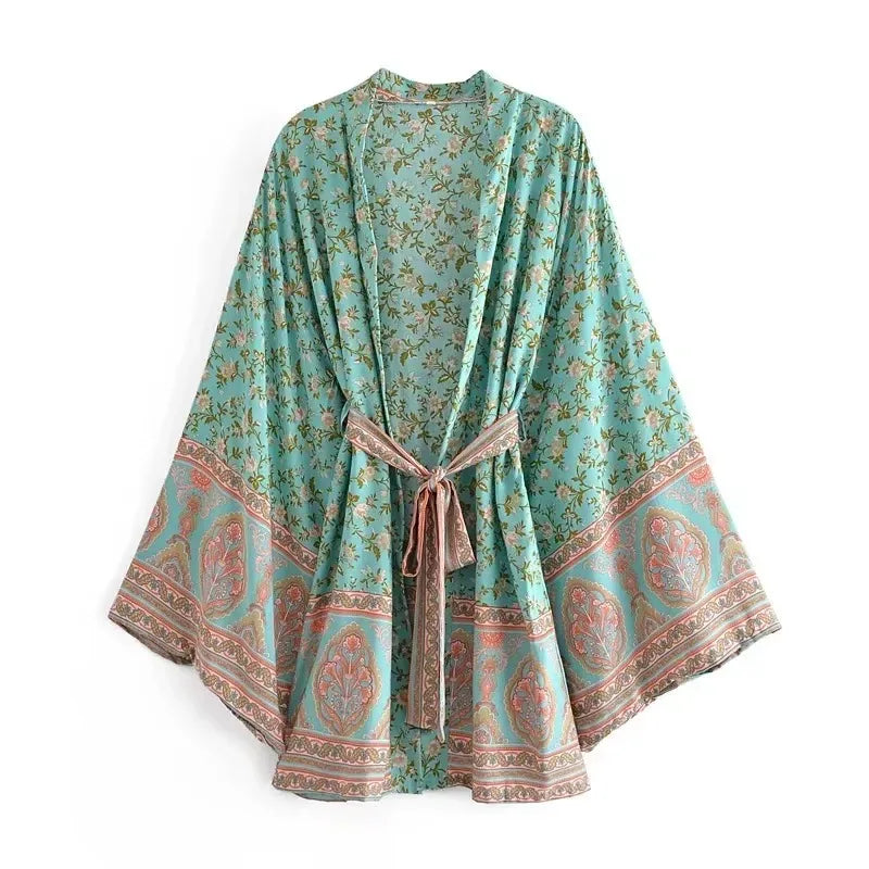 Boho Floral Batwing Short Kimono Robe