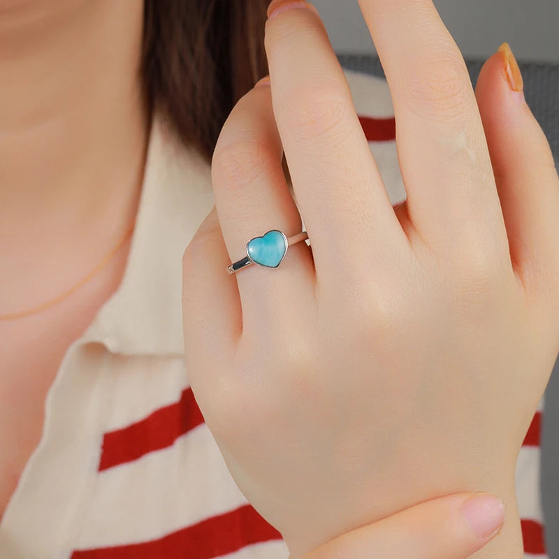 Larimar Heart Ring, 925 Sterling Silver