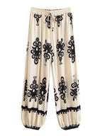 Boho Floral Print Wide-Leg Bloomer Pants