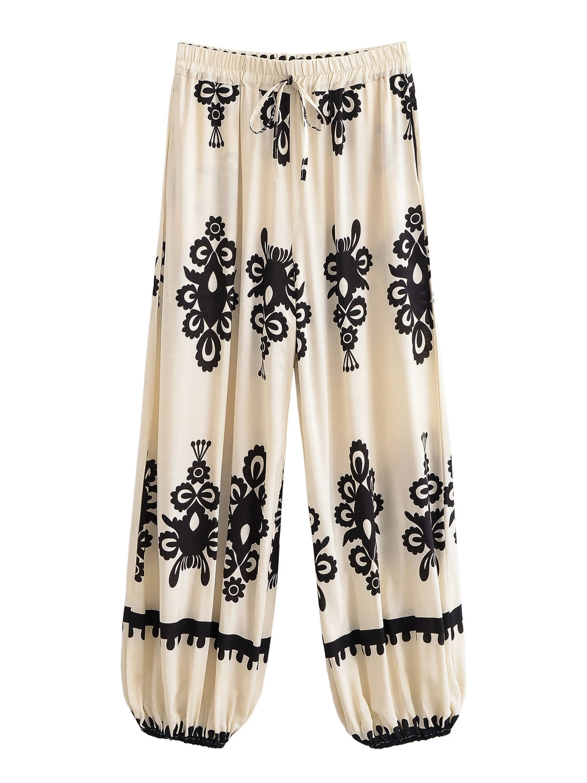Boho Floral Print Wide-Leg Bloomer Pants