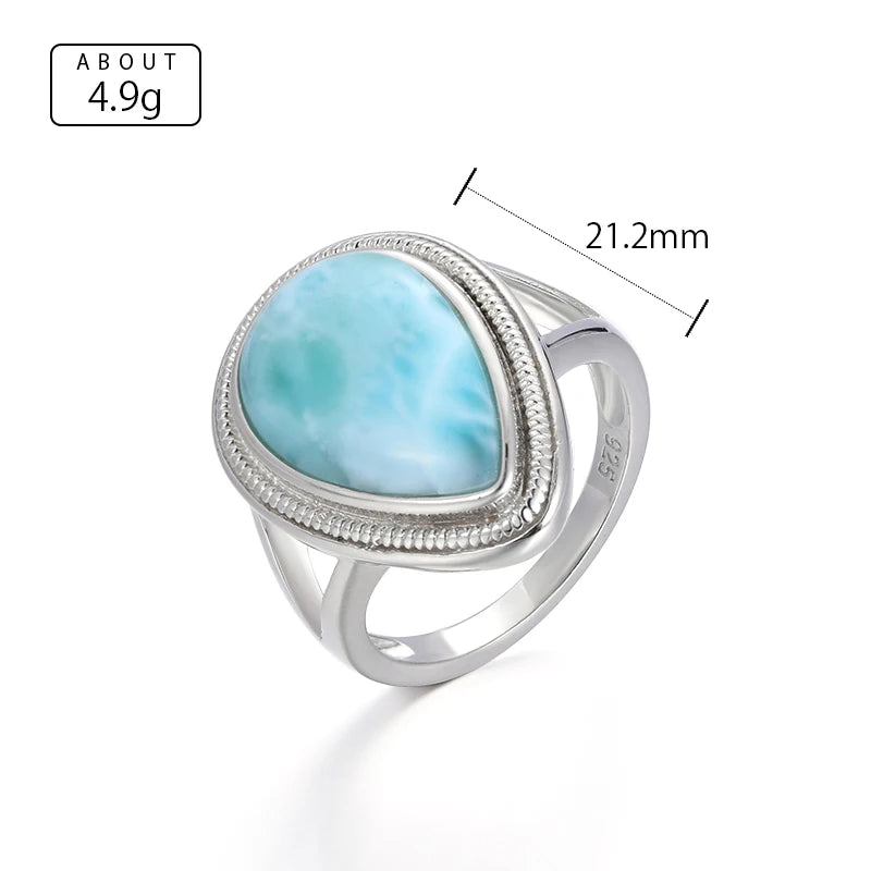 Larimar Teardrop Ring, Open Silver Band