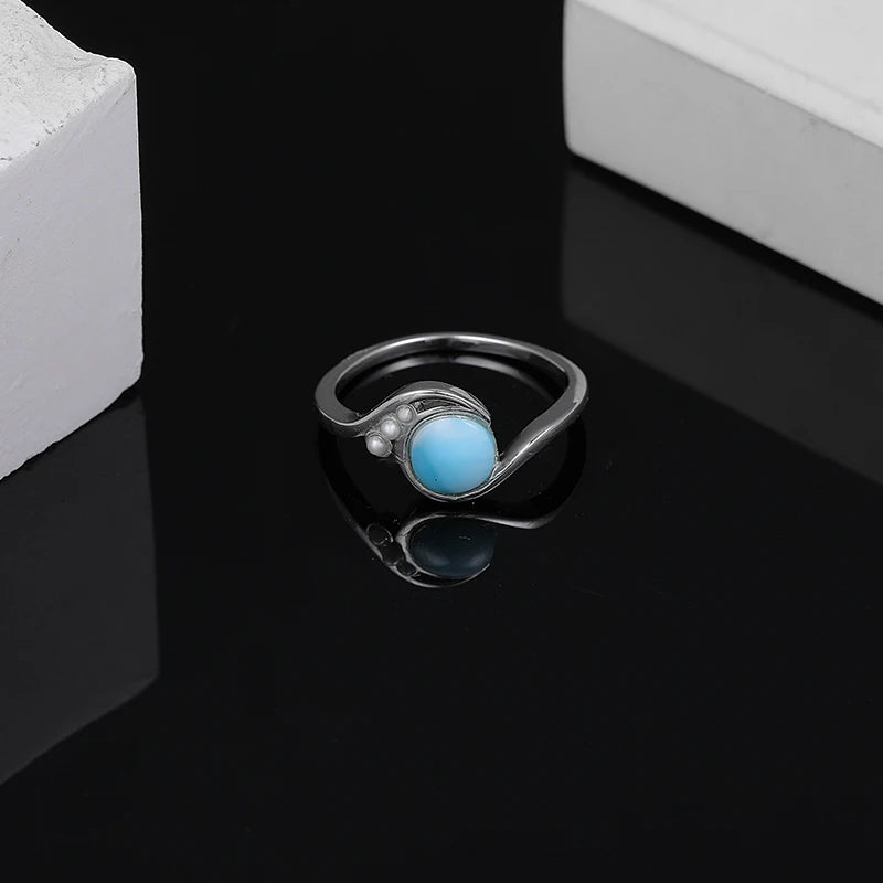 Larimar Wave Ring, Open Silver Band