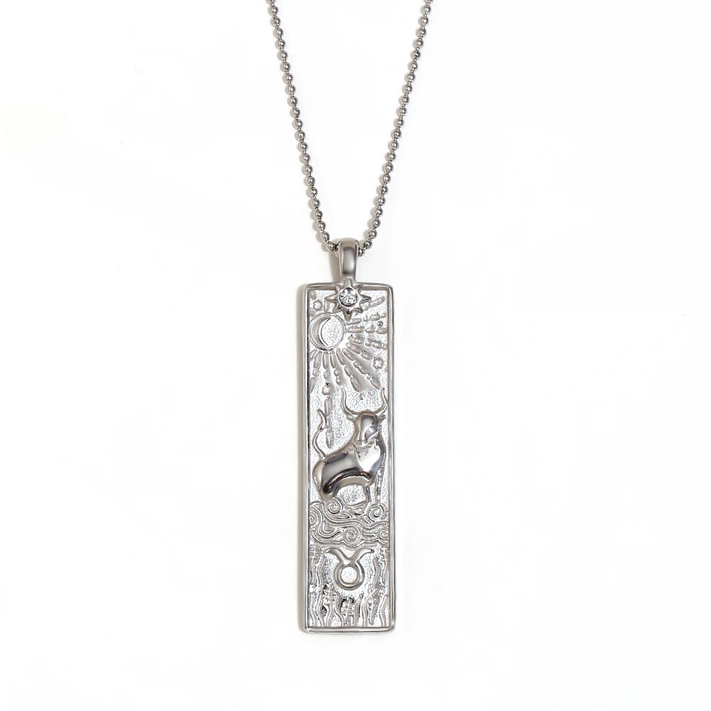 Zodiac Bar Pendant Necklace — 18K Gold & Silver Rectangle Star Sign