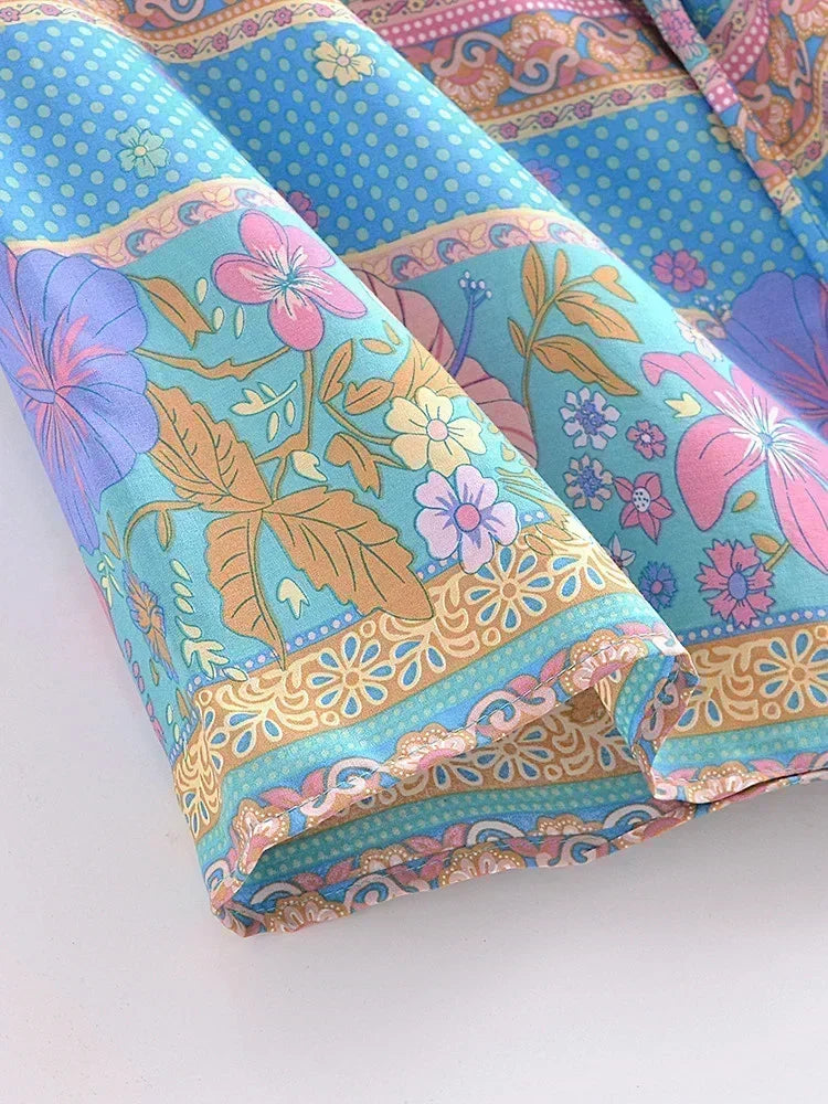 Boho Pastel Fantasy Floral Short Kimono Robe