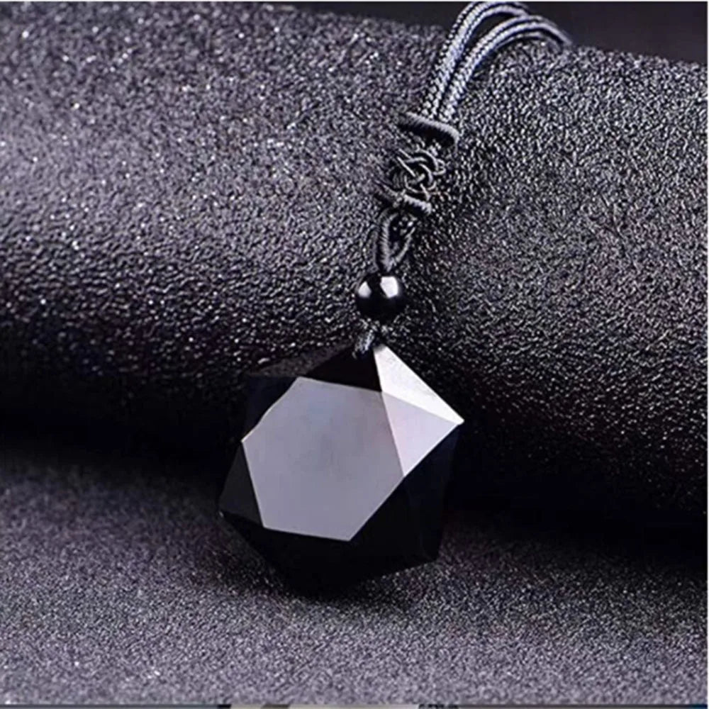 Black Obsidian Hexagram Pendant Necklace — Sacred Geometry Protection Amulet