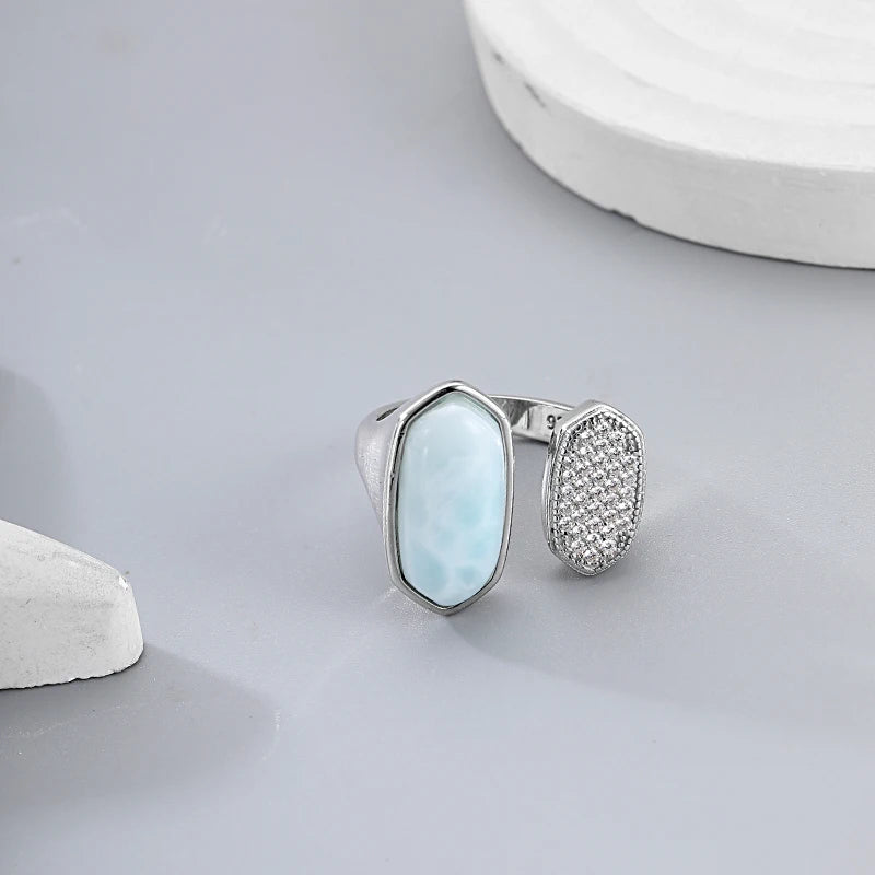 Larimar Dual-Shape Ring, Pavé Oval Disc