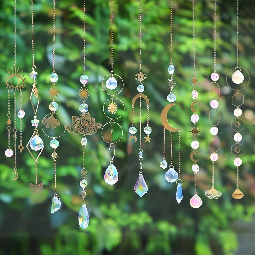 Crystal Lotus Suncatcher Set | 10 Hanging Rainbow Prism Pendants for Windows