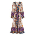 Floral Button-Front Lantern-Sleeve Boho Maxi Dress