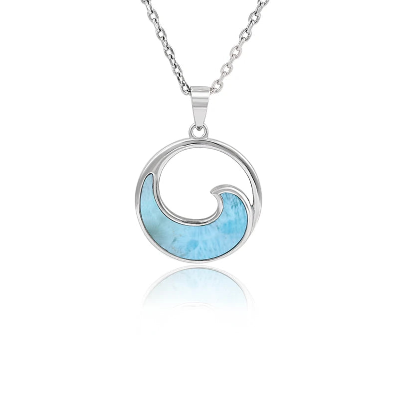 Larimar Ocean Wave Pendant Necklace in 925 Sterling Silver
