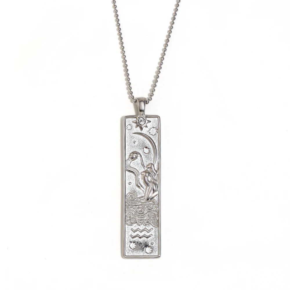 Zodiac Bar Pendant Necklace — 18K Gold & Silver Rectangle Star Sign