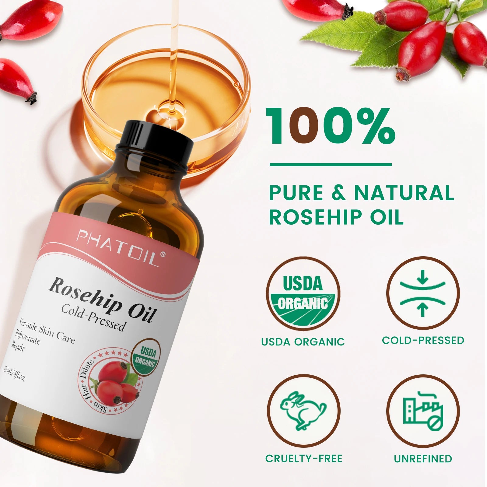 Pure Carrier Oils 118ml with Dropper – Rosehip, Argan, Jojoba & More