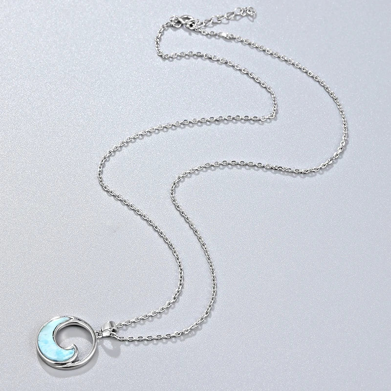 Larimar Ocean Wave Pendant Necklace in 925 Sterling Silver