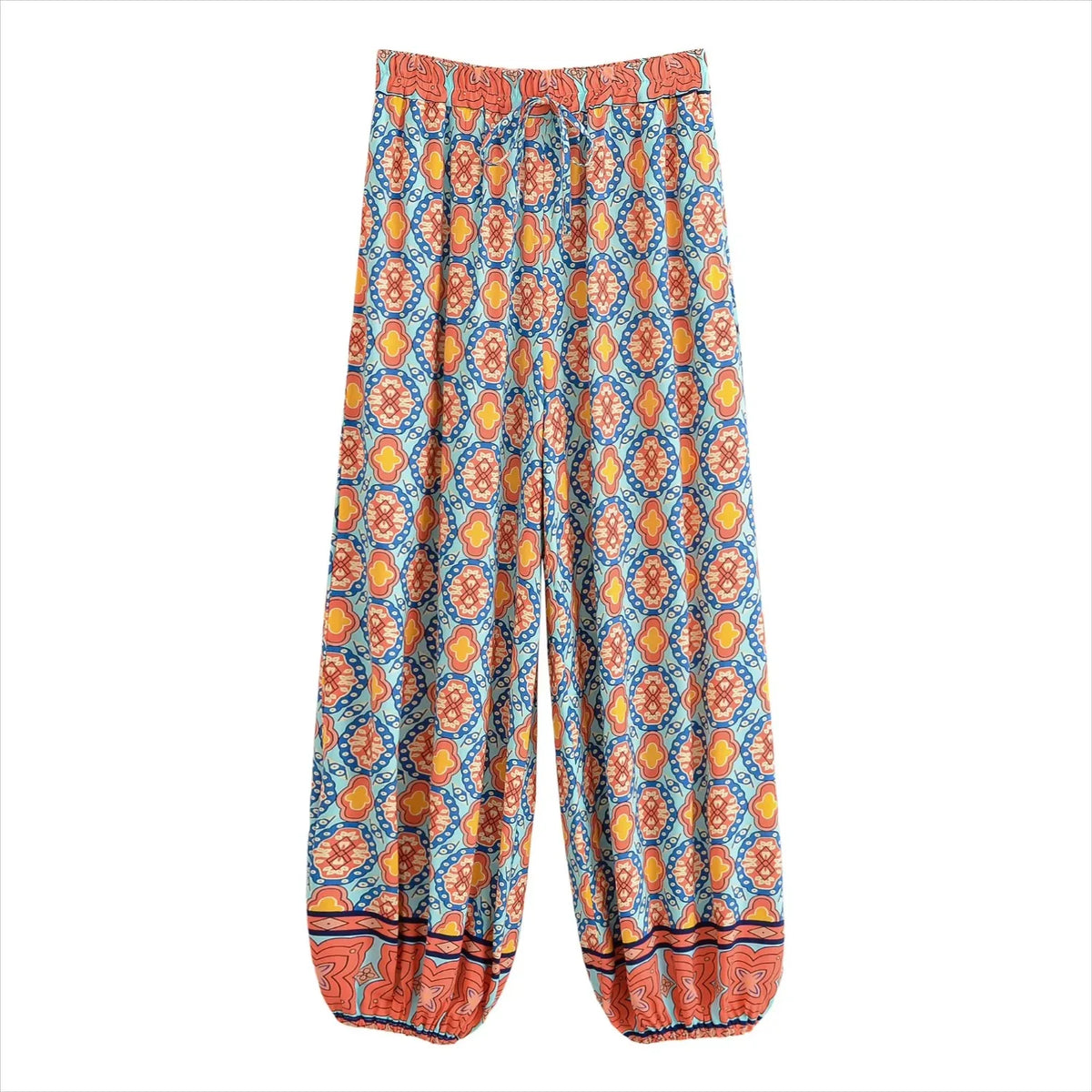 Boho Floral Print Wide-Leg Bloomer Pants