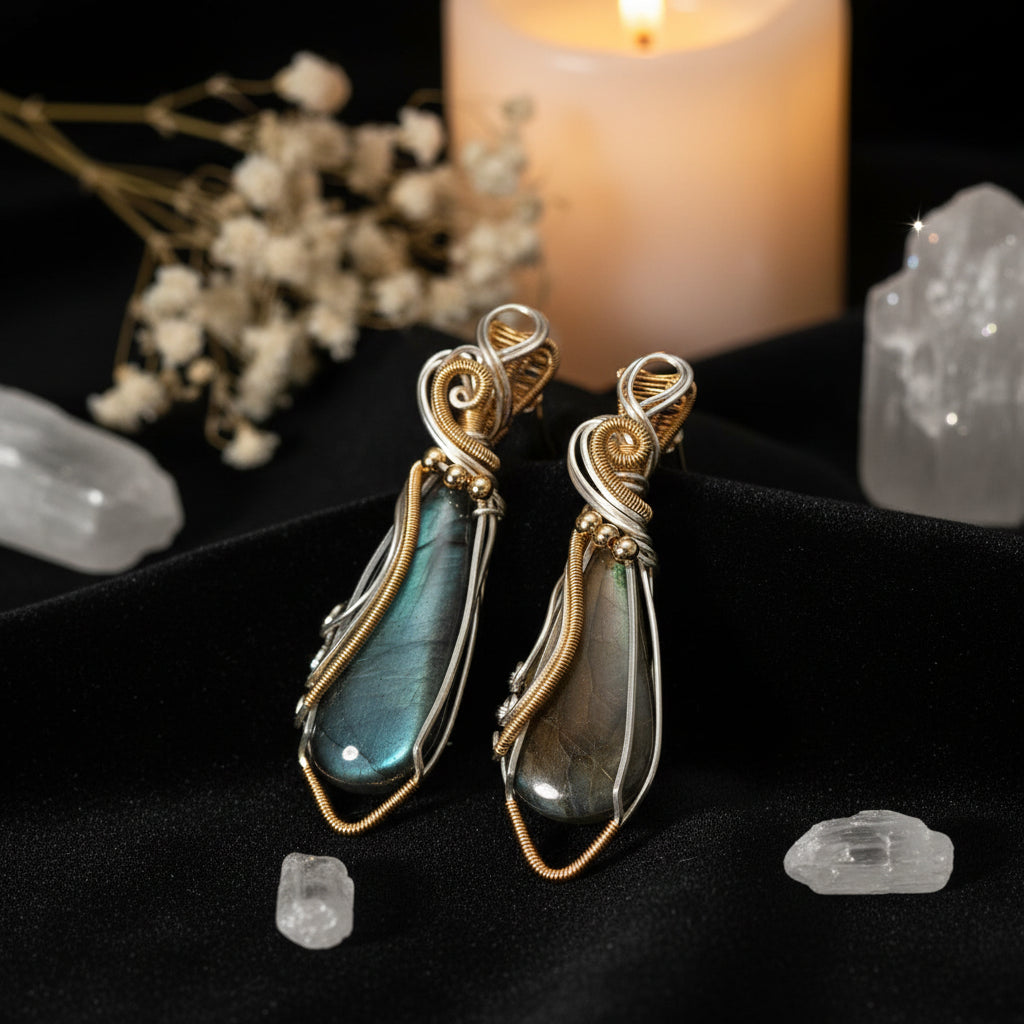 Wire-Wrapped Gemstone Pendant Necklace | Labradorite, Moonstone & Sunstone