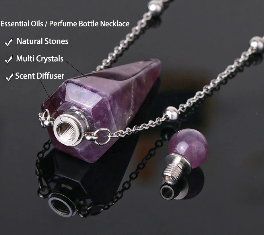 Crystal Essential Oil Diffuser Necklace — Natural Gemstone Healing Pendant