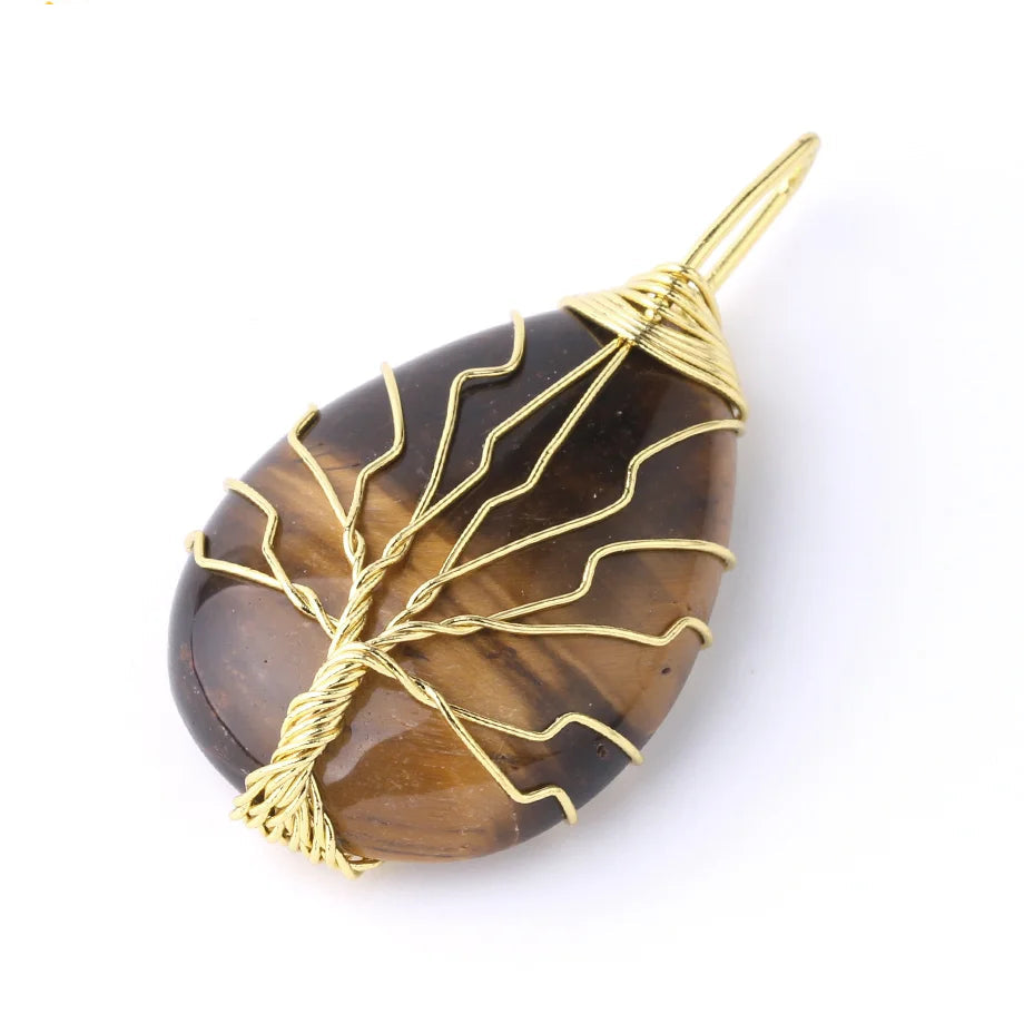 Tree of Life Crystal Necklace — Wire-Wrapped Natural Stone Pendant
