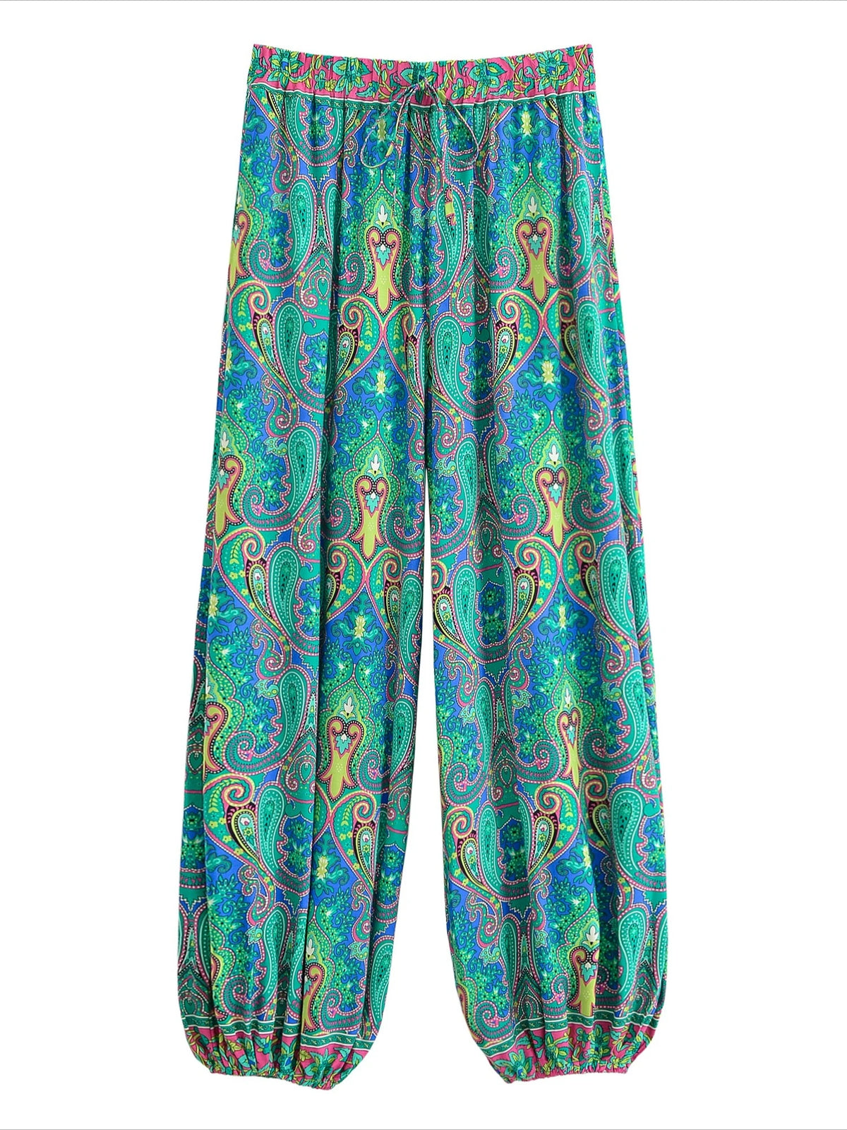 Boho Floral Print Wide-Leg Bloomer Pants
