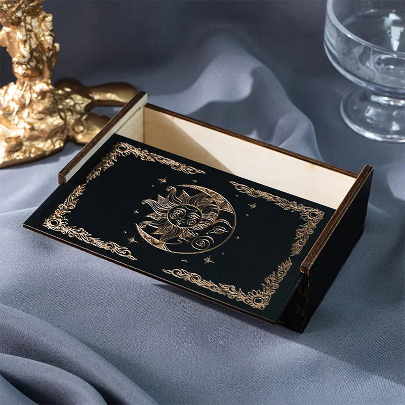 Black Lacquered Tarot Box with Gold Sacred Symbol | Choose Your Design