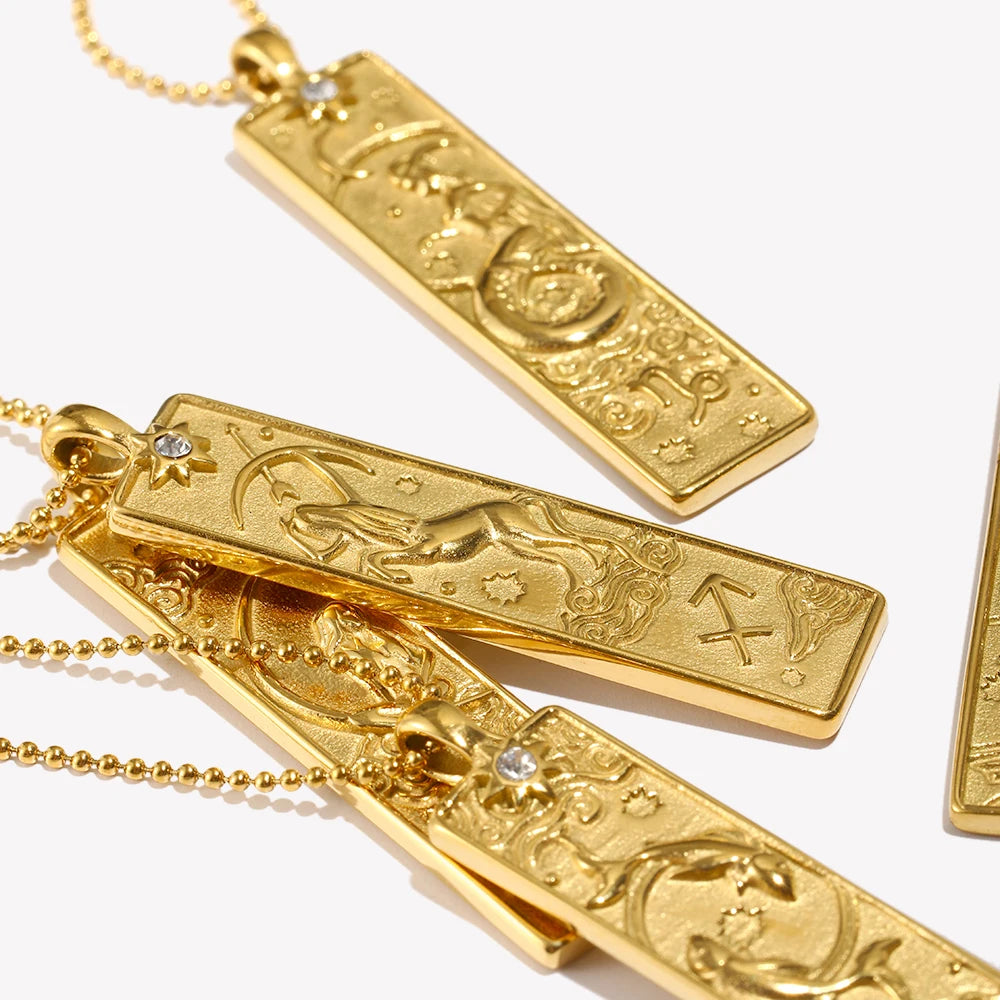 Zodiac Bar Pendant Necklace — 18K Gold & Silver Rectangle Star Sign