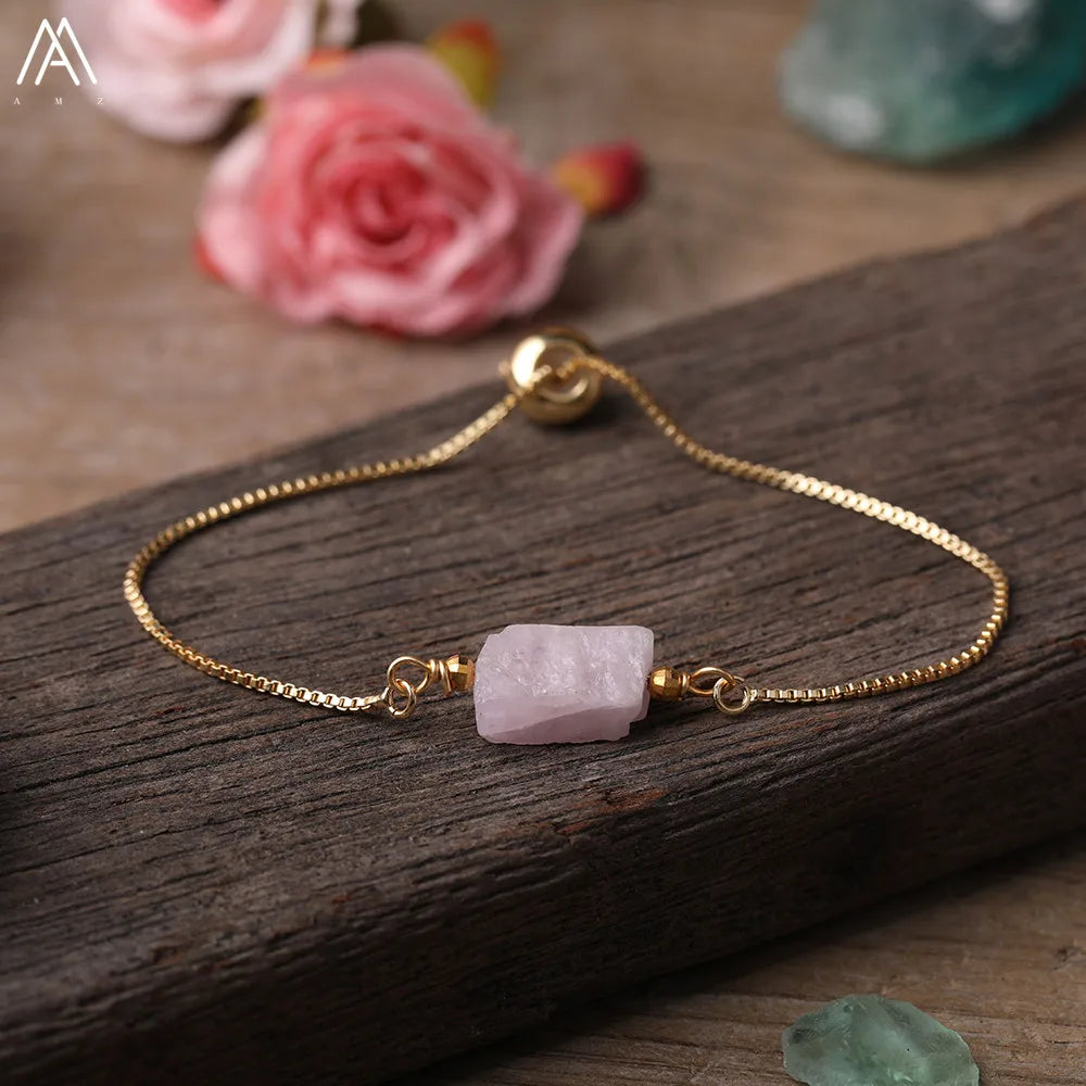 Natural Gemstone Single-Bead Bracelet – Gold-Plated Crystal Jewelry for Women