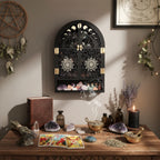 Moon Phase & Tree of Life Crystal Display Cabinet – Large Wooden Arch Wall Shelf