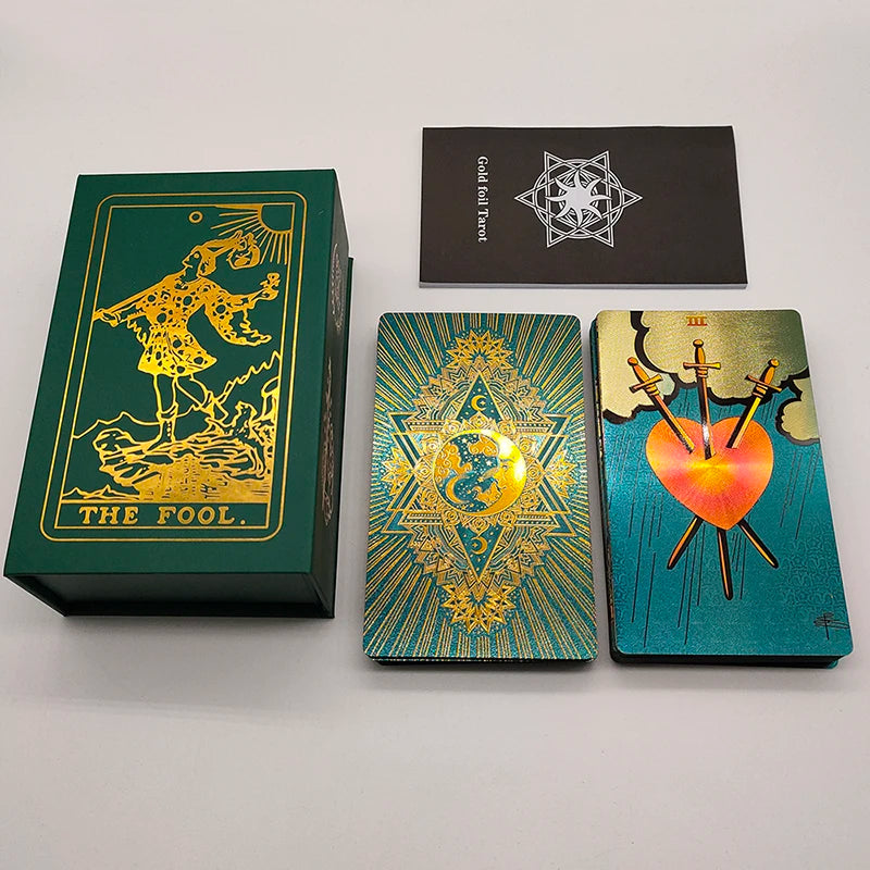 Gold Foil Rider-Waite Tarot Deck – 80-Card Luxury Edition with Gift Box