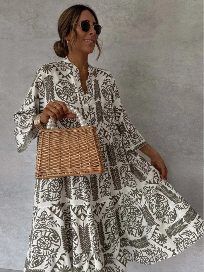 Bohemian Print Midi Shirt Dress