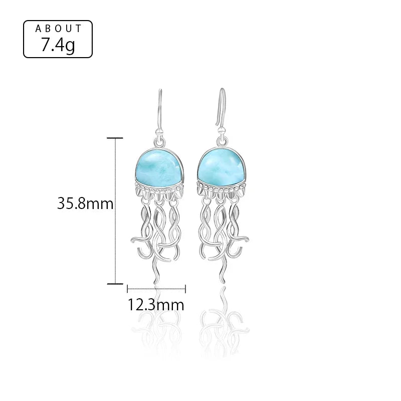 Larimar Jellyfish Drop Earrings, 925 Sterling Silver
