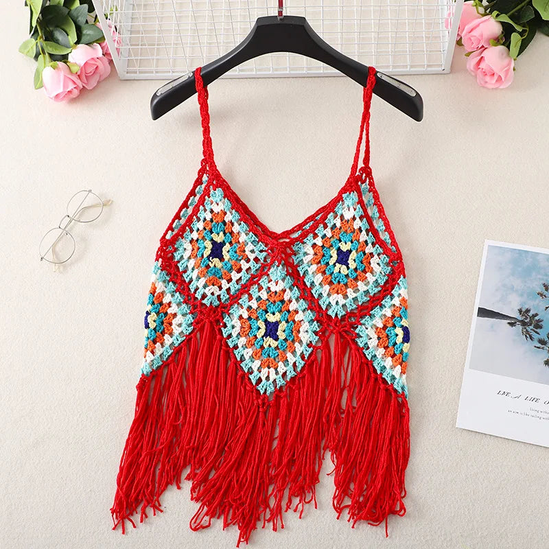 Boho Crochet Fringe Crop Top