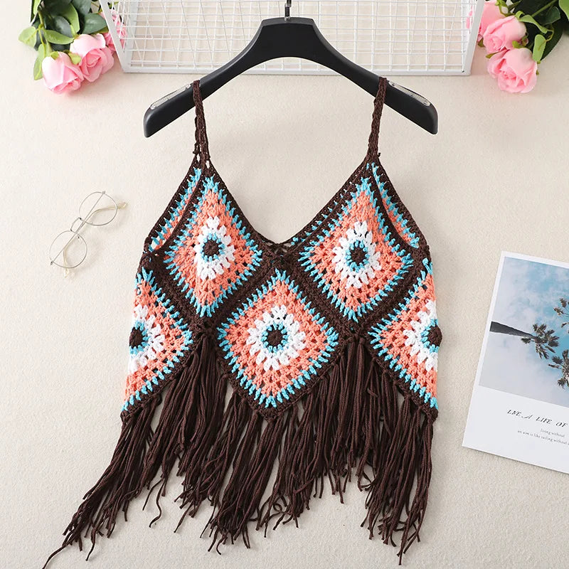 Boho Crochet Fringe Crop Top