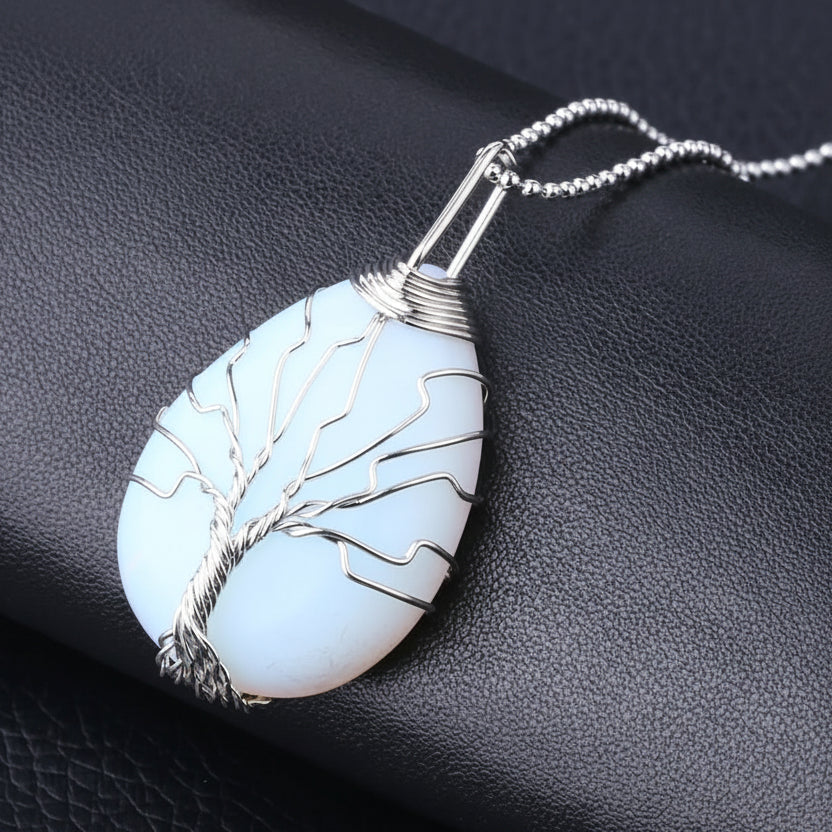 Tree of Life Crystal Necklace — Wire-Wrapped Natural Stone Pendant