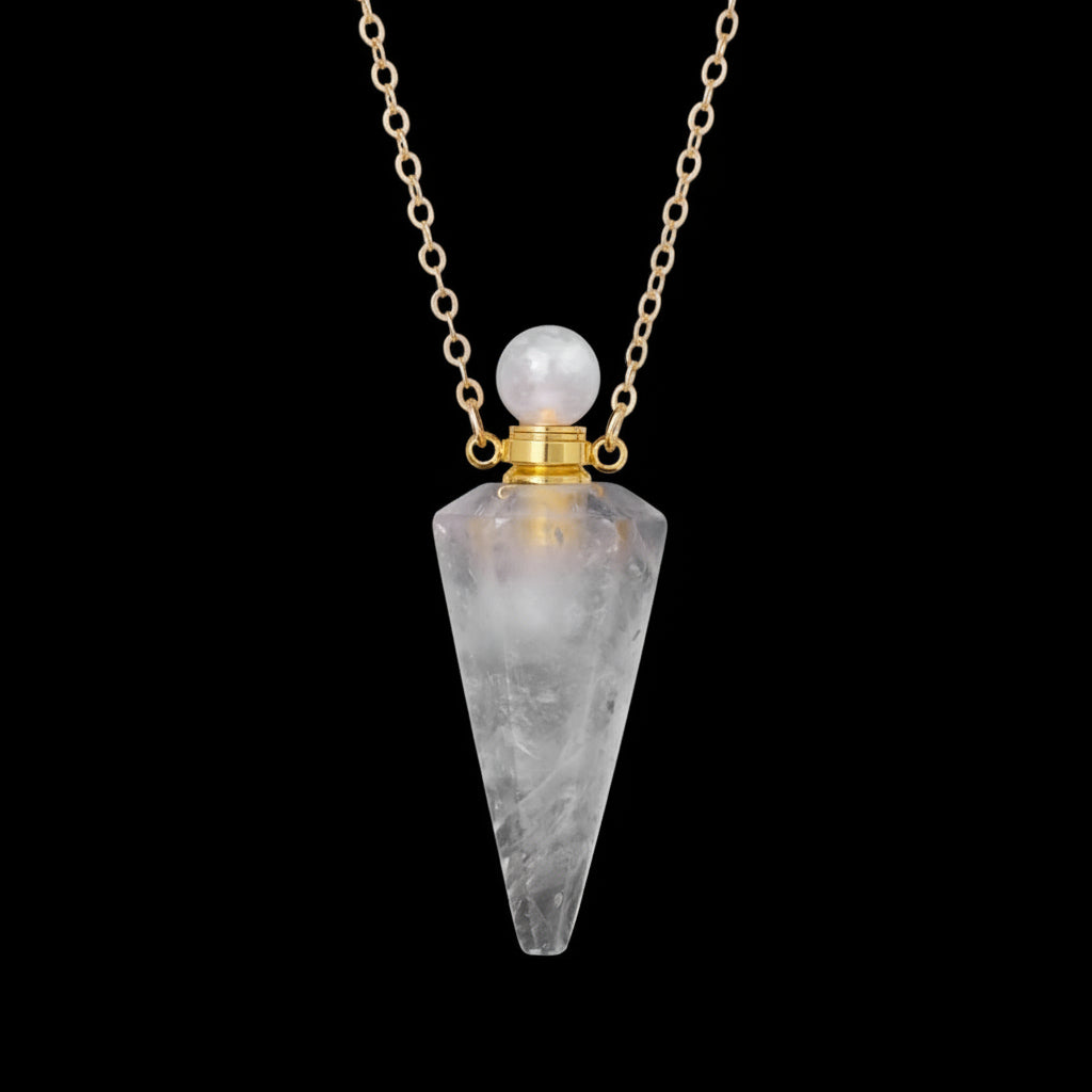 Crystal Essential Oil Diffuser Necklace — Natural Gemstone Healing Pendant