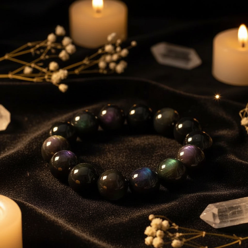 Rainbow Eye Obsidian Bracelet — Natural Crystal Bead Bracelet (6–18mm)