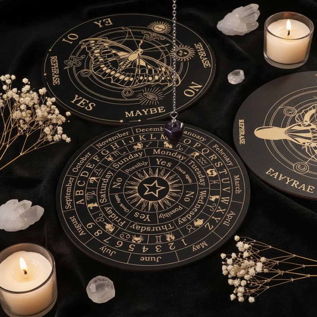 Wooden Pendulum Board — Celestial Moon & Star Divination Plate