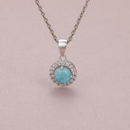 Larimar Flower Halo Earrings & Pendant Necklace Set, 925 Sterling Silver