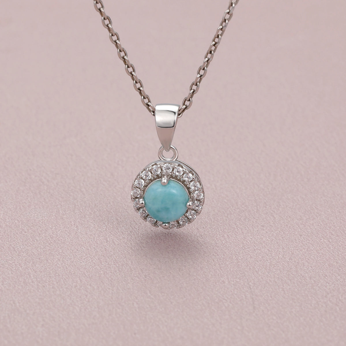 Larimar Halo Stud Earrings in 925 Sterling Silver