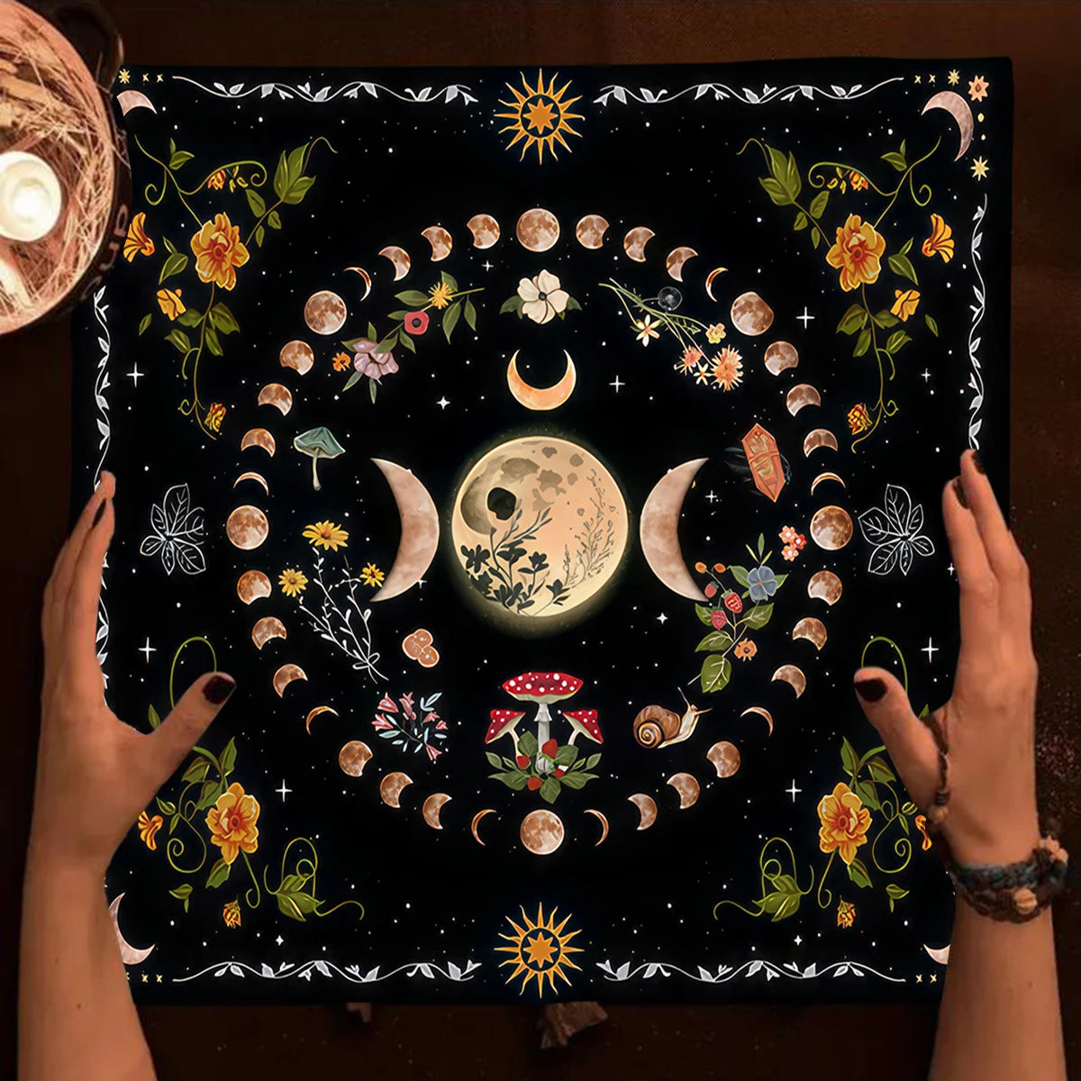 Tree of Life & Moon Phase Altar Cloth – Sacred Geometry Tarot Spread Mat