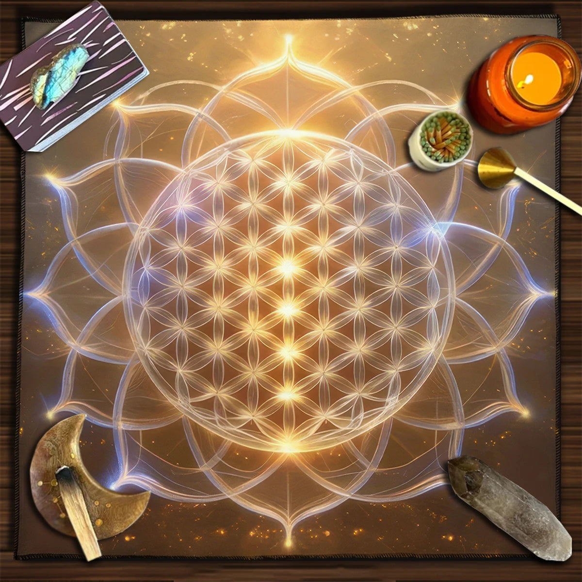 Mandala Flower of Life Altar Cloth — Sacred Geometry Tarot Mat