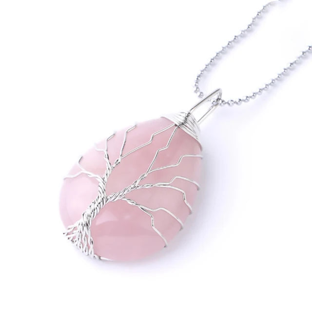 Tree of Life Crystal Necklace — Wire-Wrapped Natural Stone Pendant