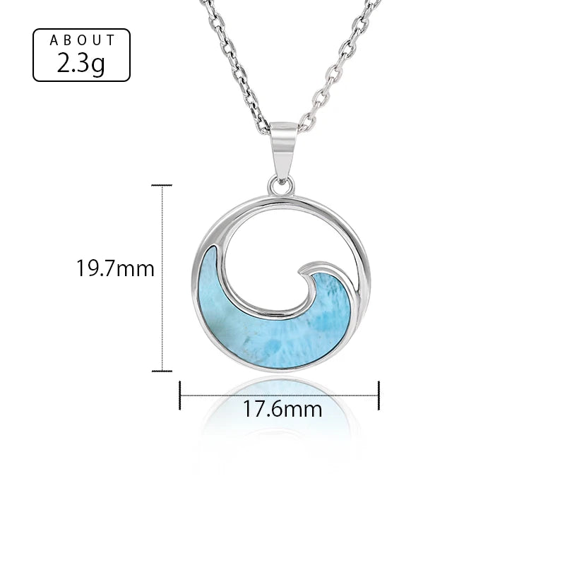 Larimar Ocean Wave Pendant Necklace in 925 Sterling Silver