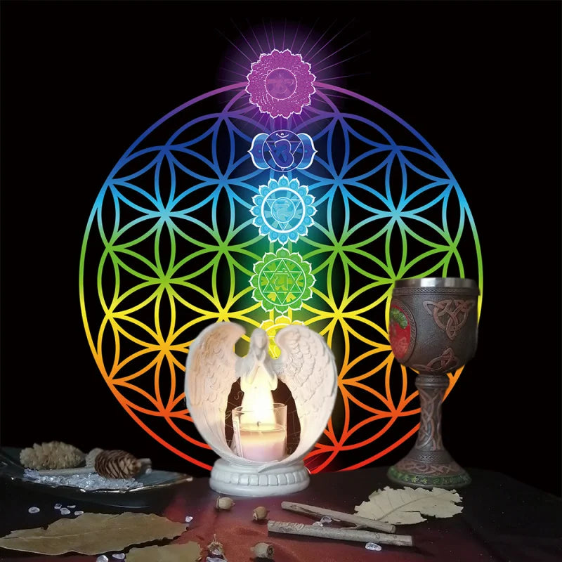 Rainbow Flower of Life Altar Cloth — Sacred Geometry Tarot Mat