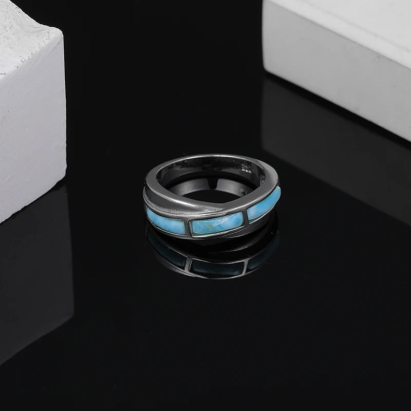 Larimar Geometric Bezel 925 Sterling Silver Ring