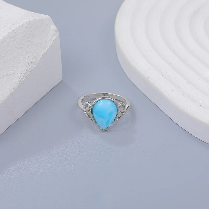 Larimar Teardrop Ring in 925 Sterling Silver