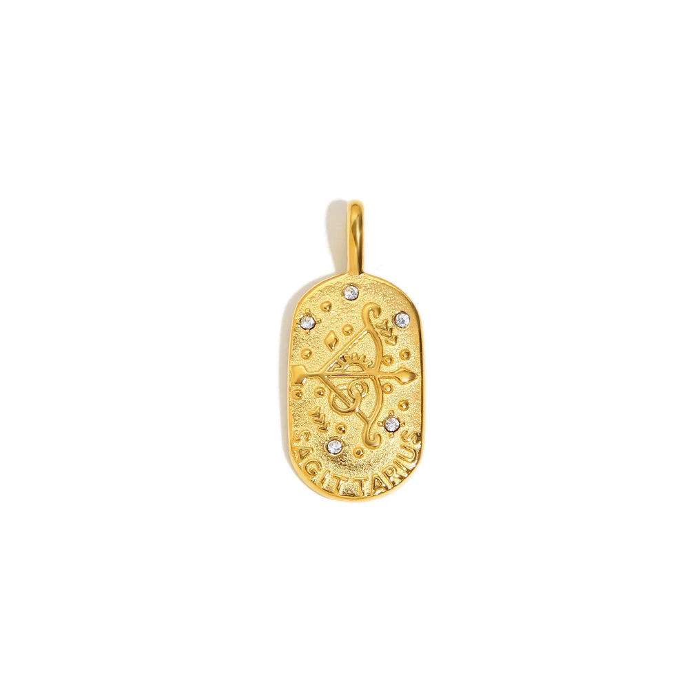 Zodiac Tag Pendant Necklace — 18K Gold Embossed Star Sign
