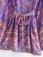 Purple Paisley Short Kimono Robe