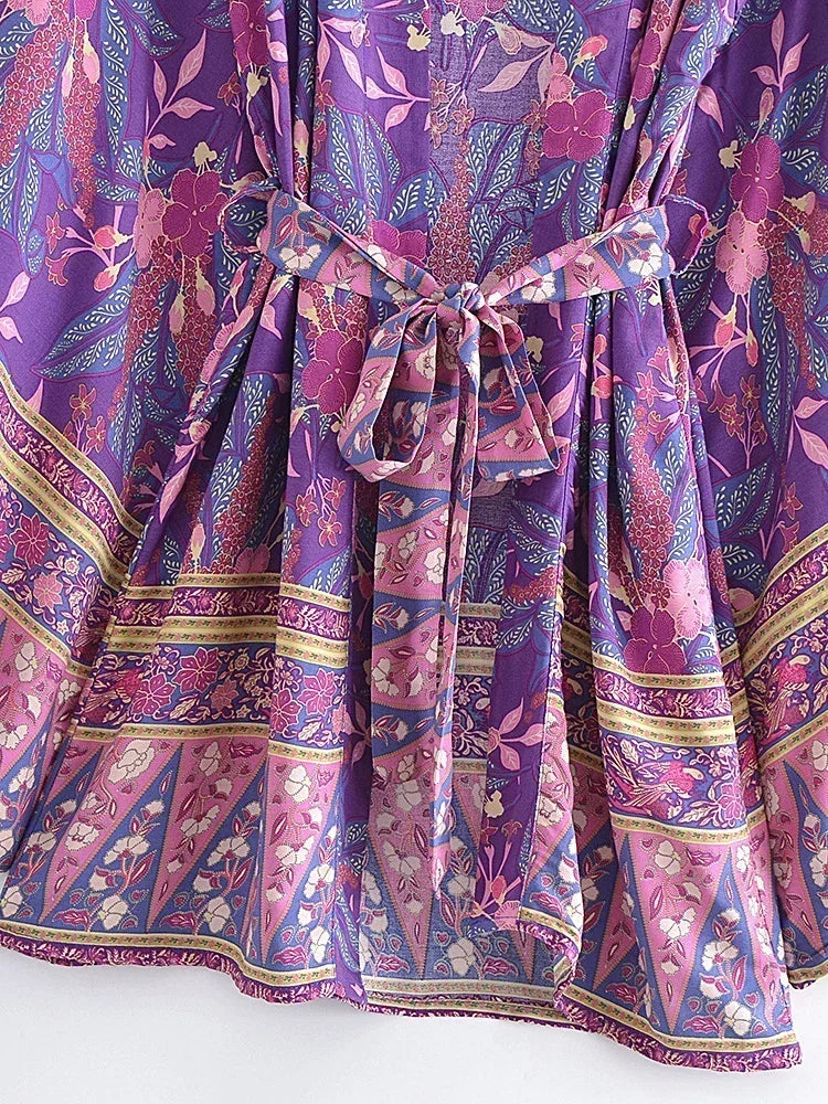 Purple Paisley Short Kimono Robe